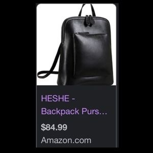 Heshe Sleek Black Leather Backpack